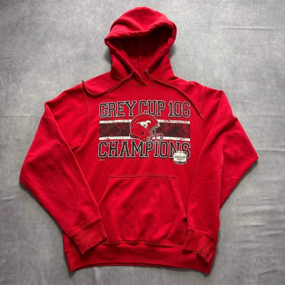 Calgary Stampeders Grey Cup 106 Champions Hoodie Mens Red CFL Sweatshirt Large